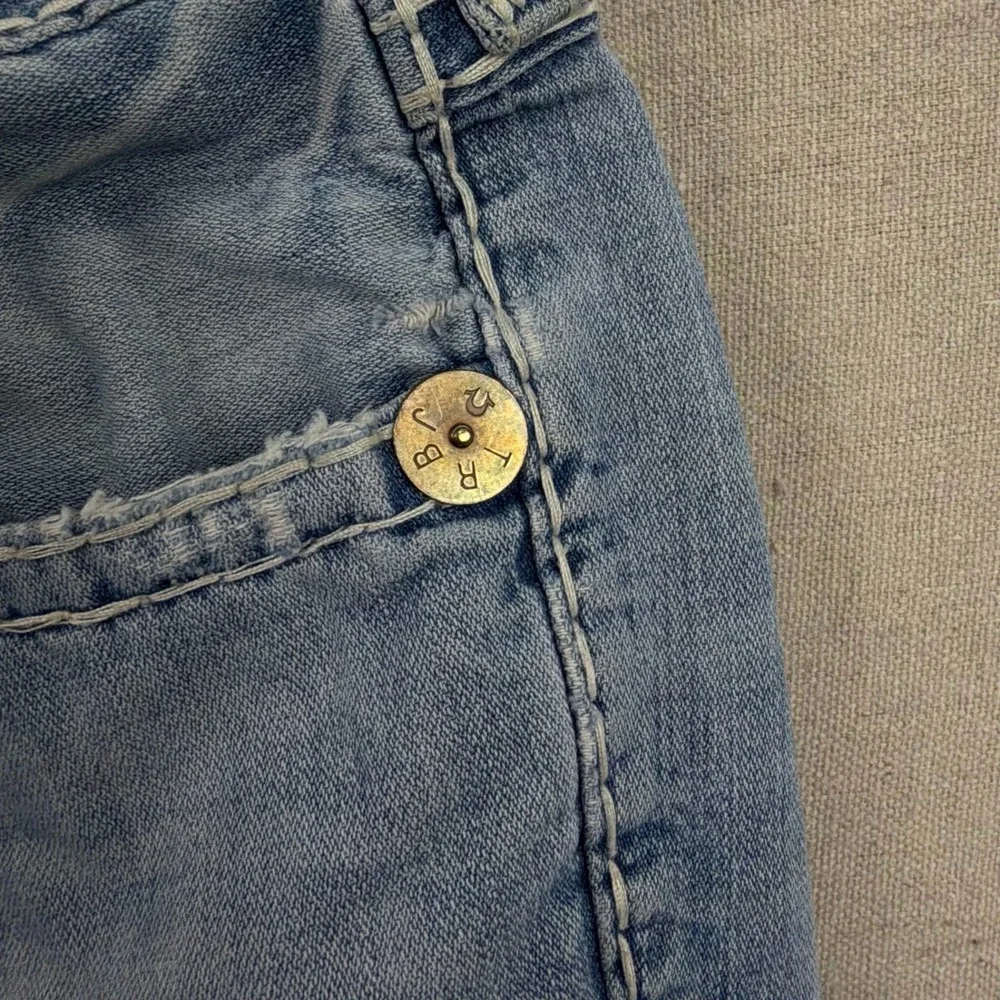 VTG True Religion Billy Super T Jeans 38 Blue Distressed Bootcut Contrast Stitch